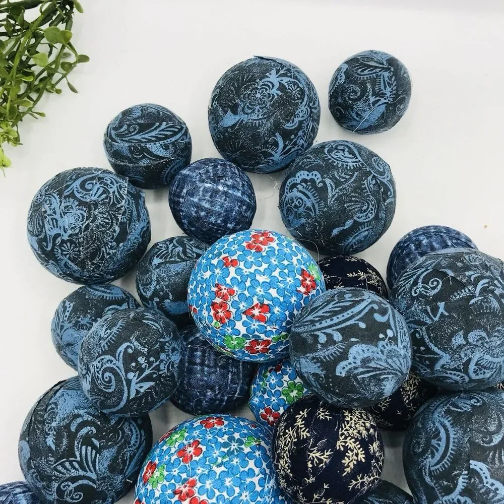 Large Lot of 29 Blue Styrofoam Fabric Covered Balls Handmade Balls Only
